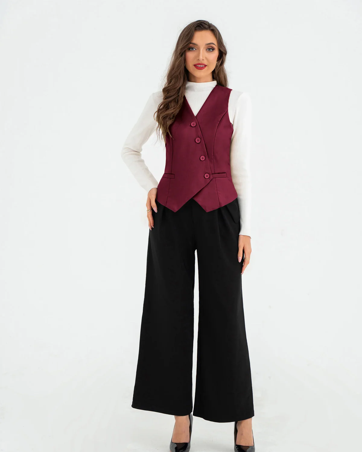 Oblique Placket V-Neck Waist Coat - Image 3