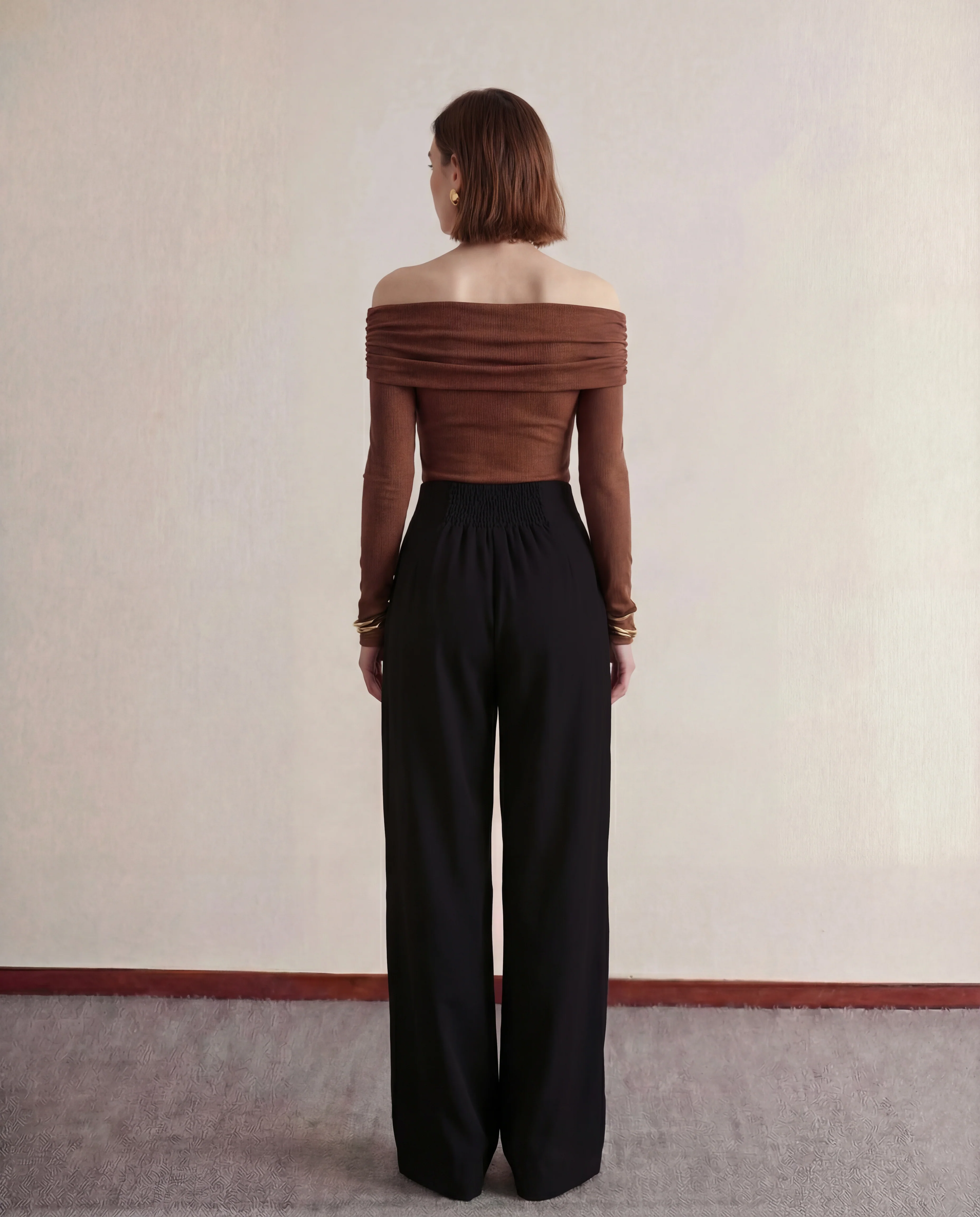 Off Shoulder Top With Pleated Korean Pants Cord Set - Image 2