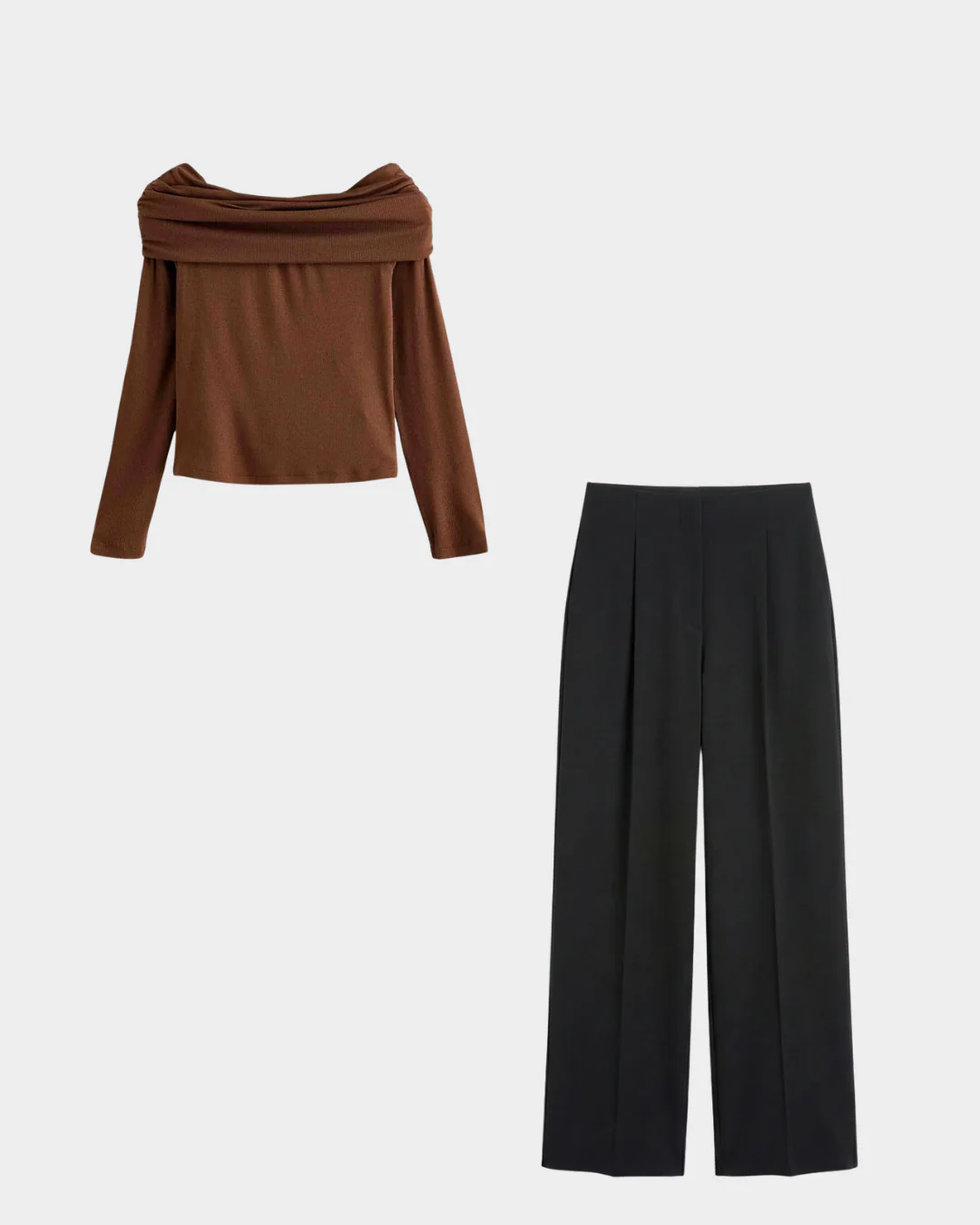 Off Shoulder Top With Pleated Korean Pants Cord Set - Image 4