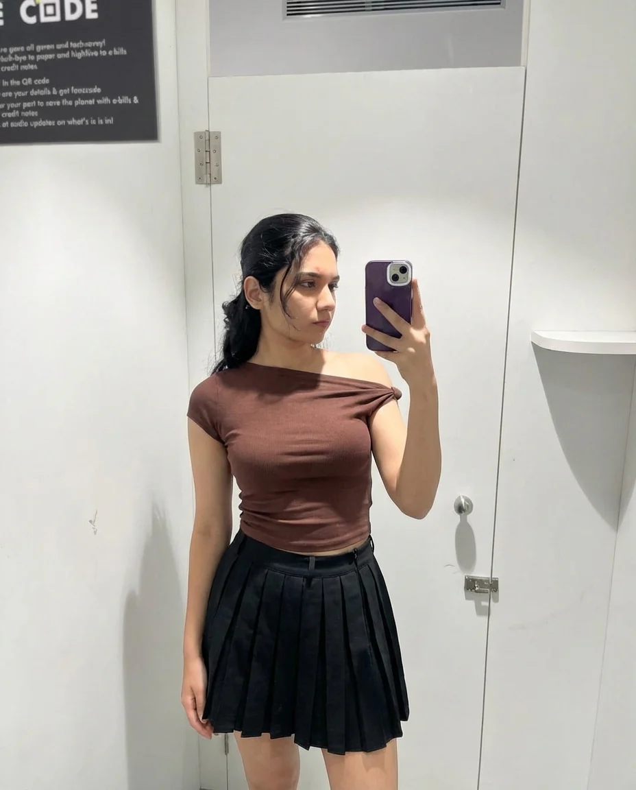 One Shoulder Ribbed Top And Pleated Skirt - Image 6