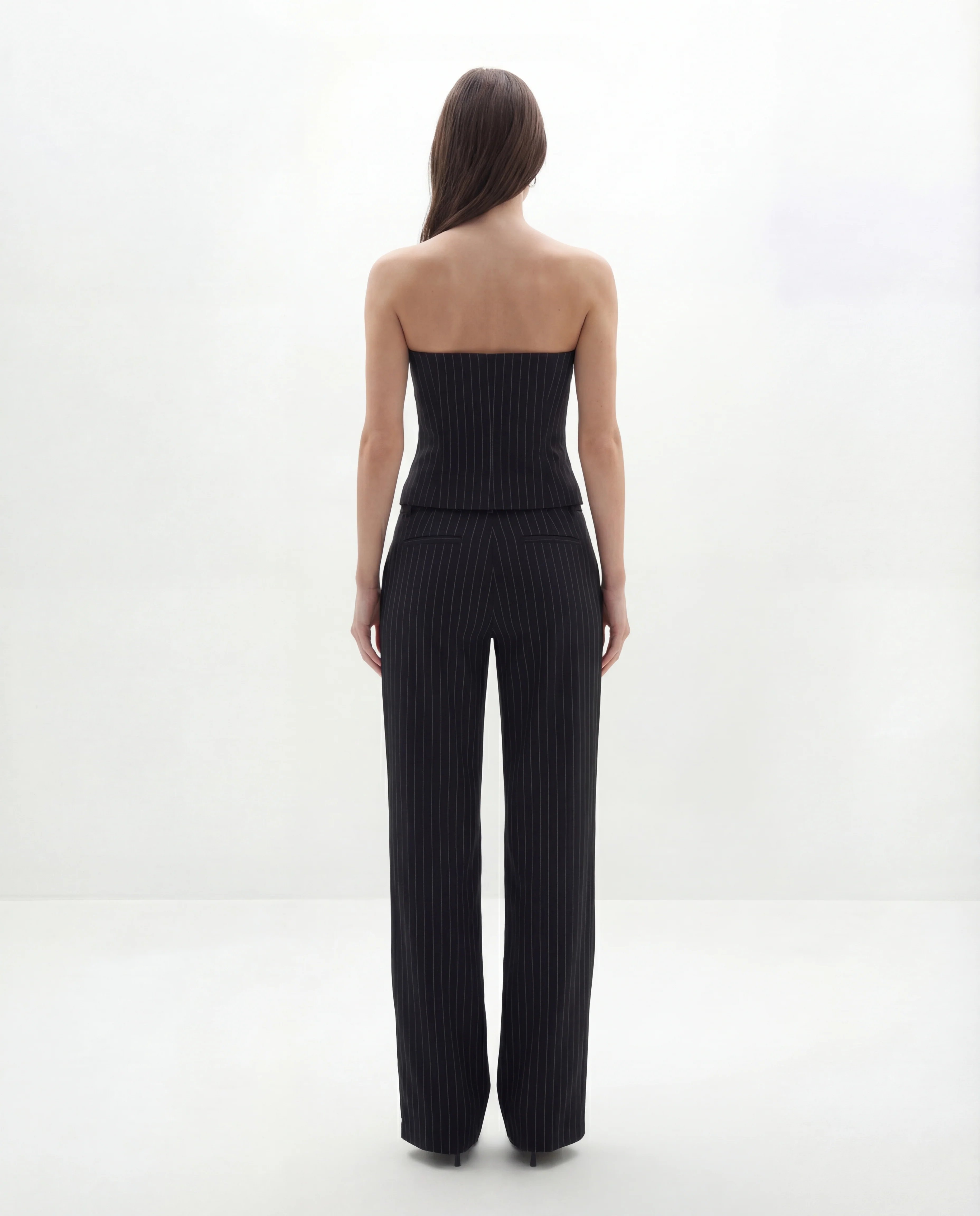 Pinstripes Button-Front Corset Top With Straight Pants - Image 2
