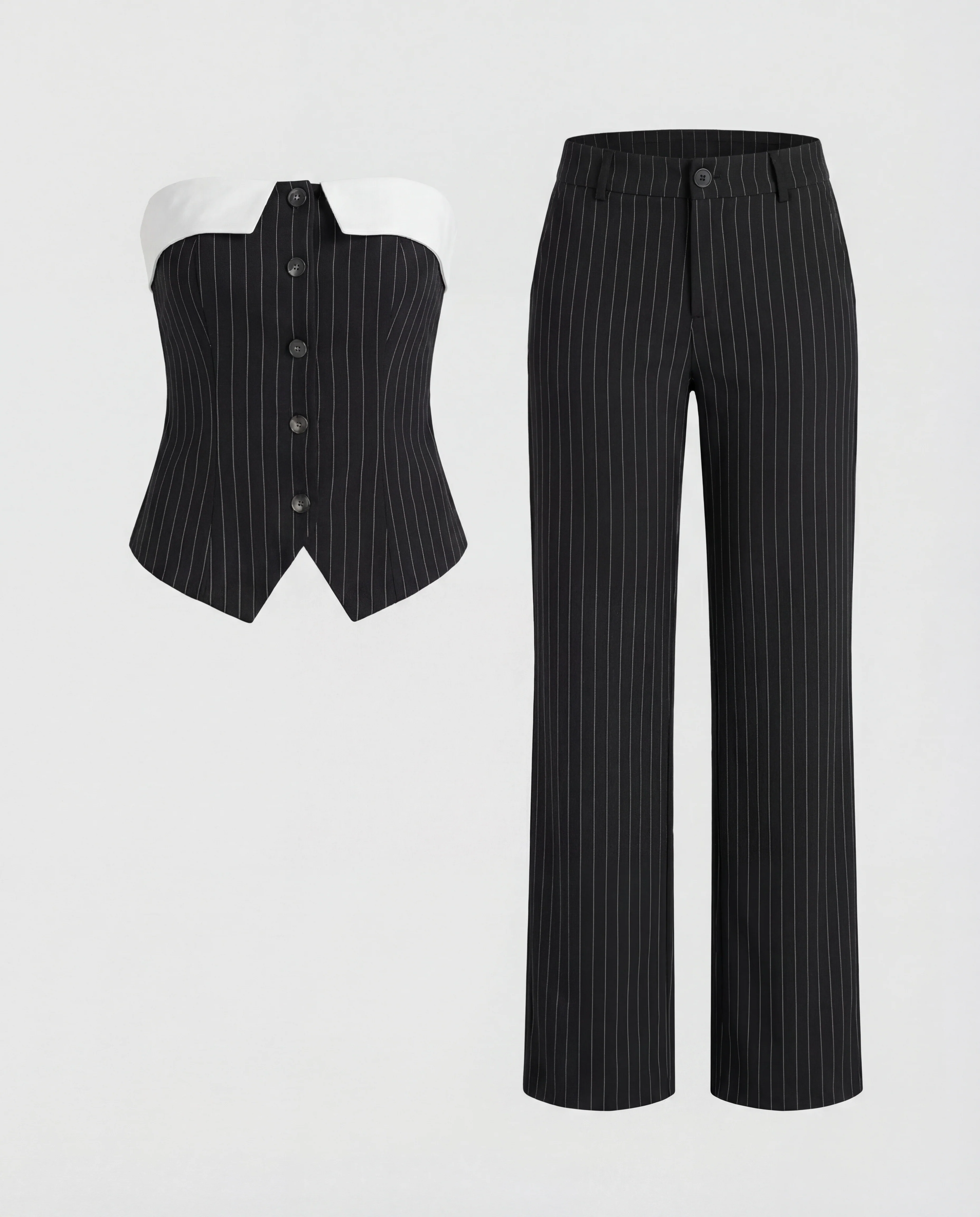 Pinstripes Button-Front Corset Top With Straight Pants - Image 4