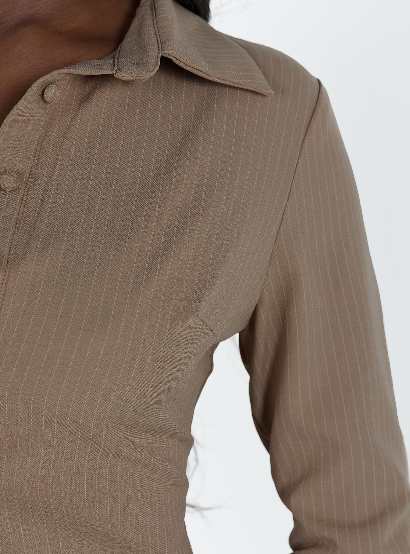 Pinstripes Flared Sleeves Shirt In Beige - Image 3