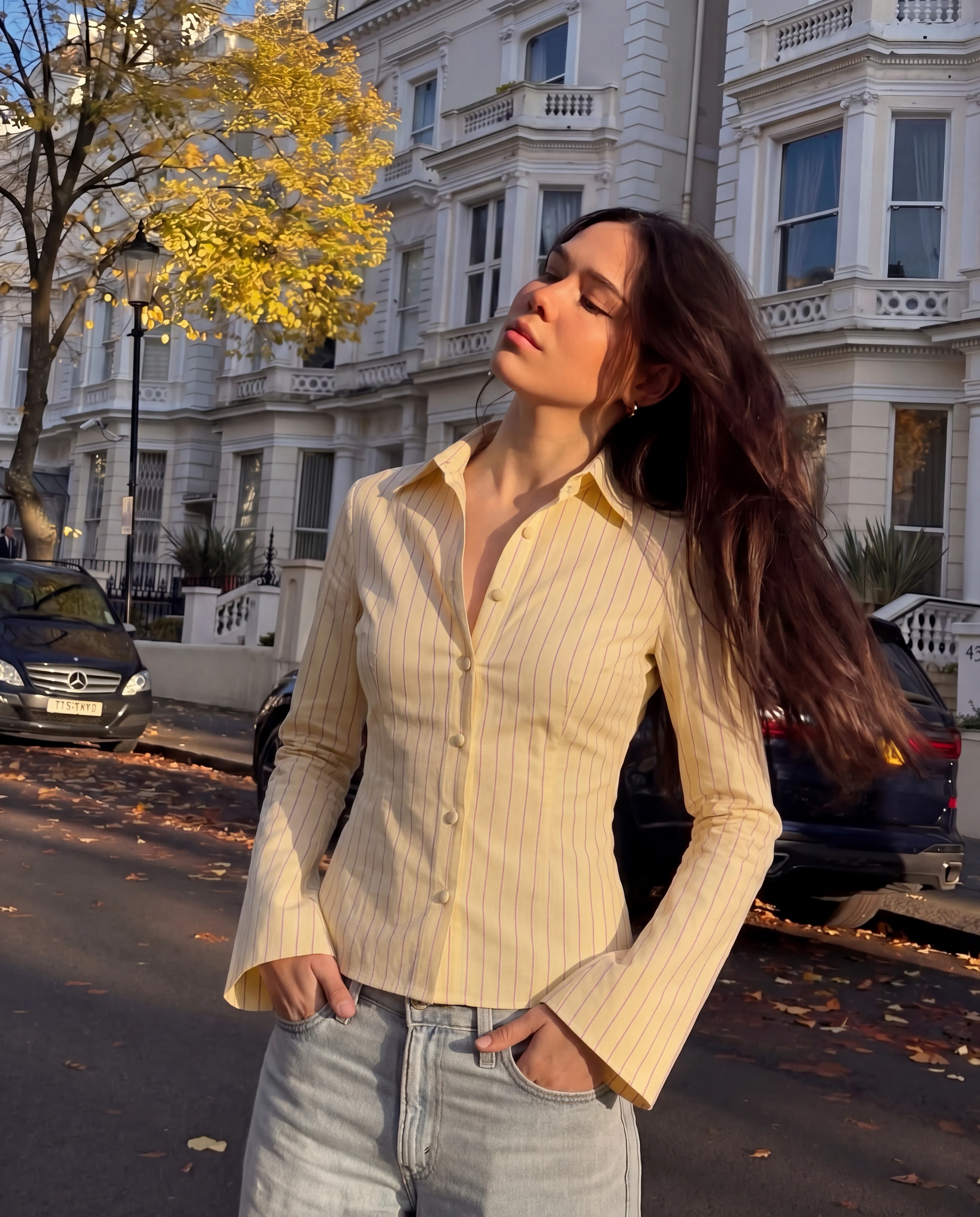Flared Sleeve Fitted Shirt - Yellow - Image 3