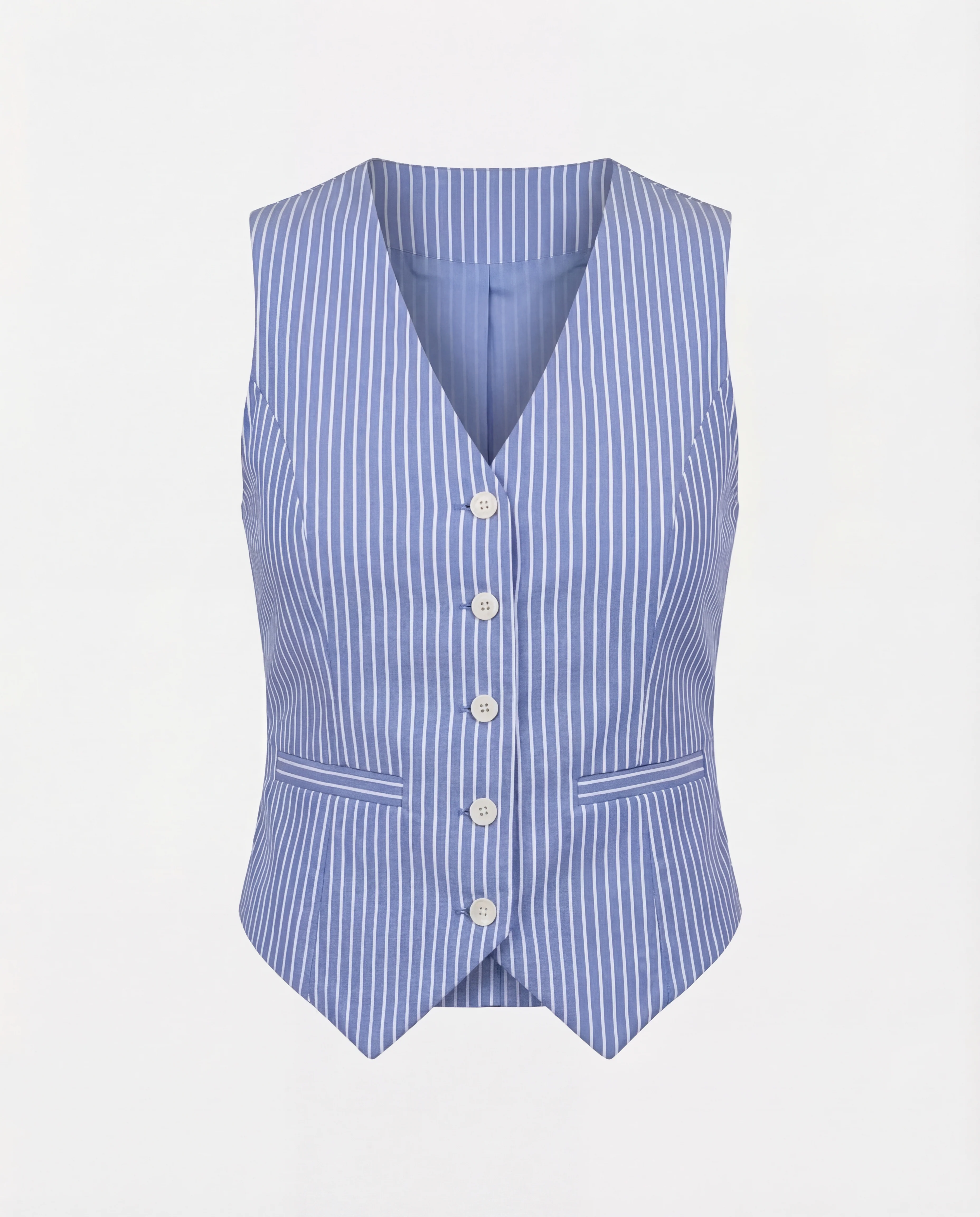 Pinstripes Blue Cotton Waistcoat - Image 5