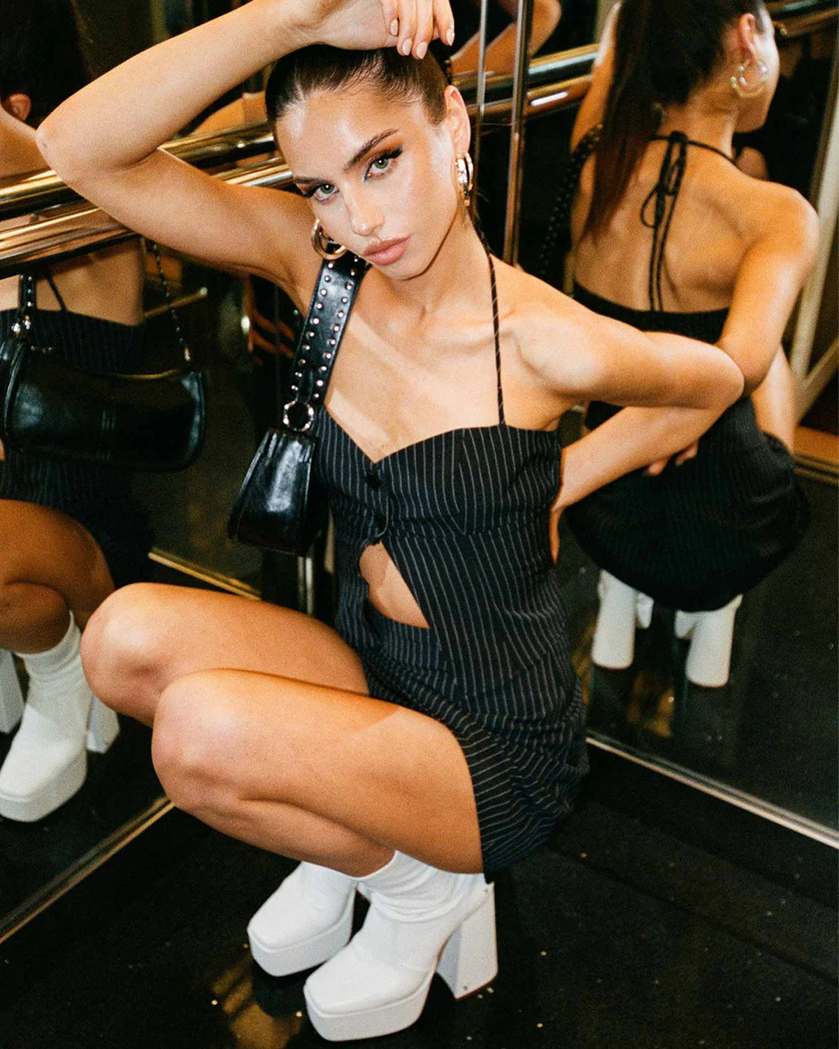 Pinstripes Slit Top With A Mini Skirt - Image 6