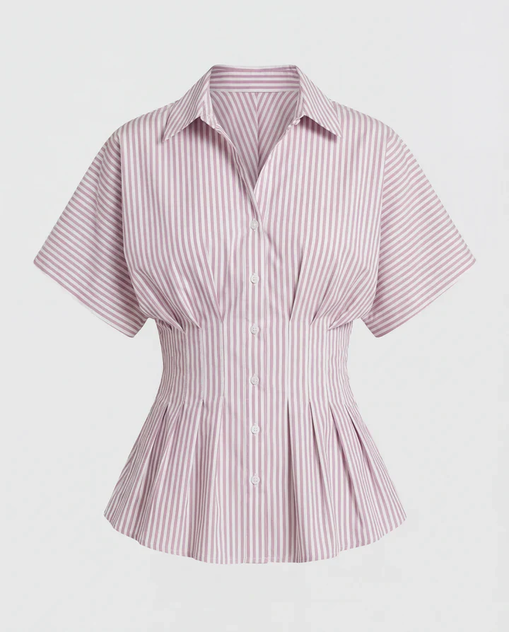 Pleated Cinched Waist Striped Top in Dusty Pink - Image 5
