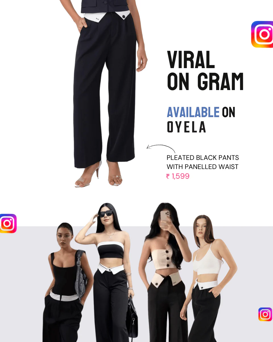 Pleated Black Pants With Panelled Waist - Image 4