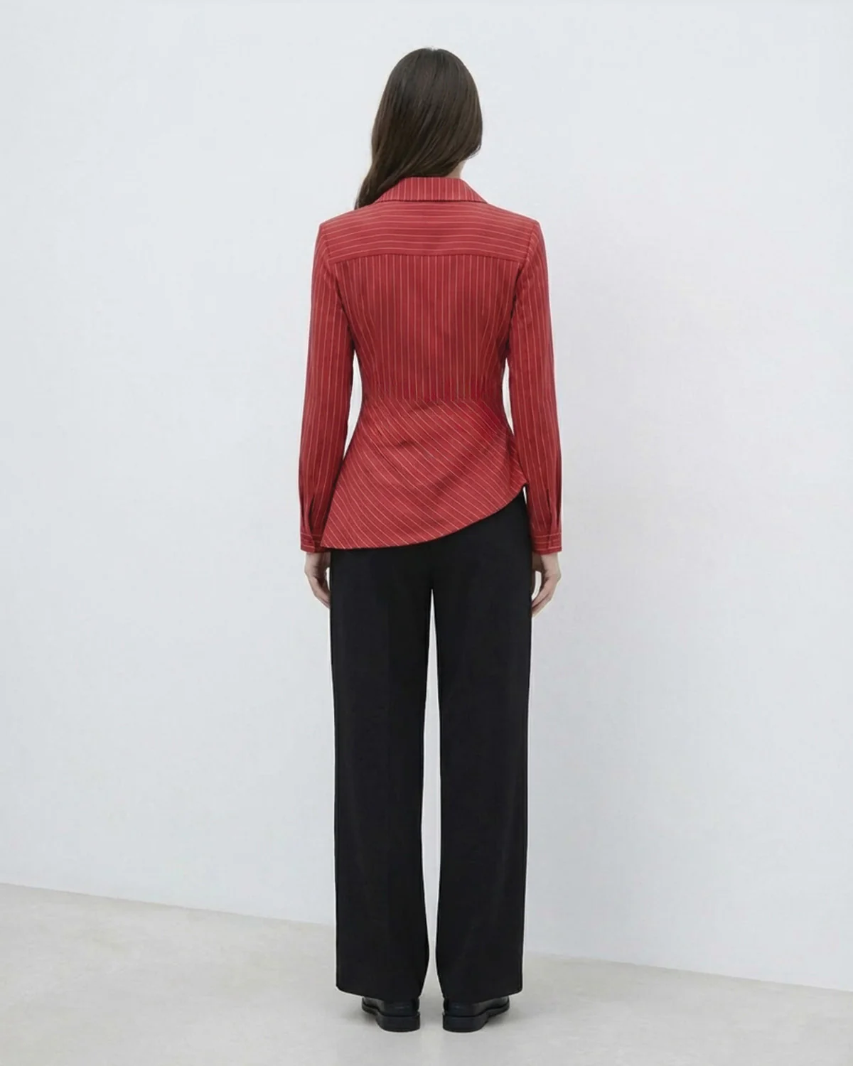 Red Pinstripe Asymmetric Hem Shirt - Image 4