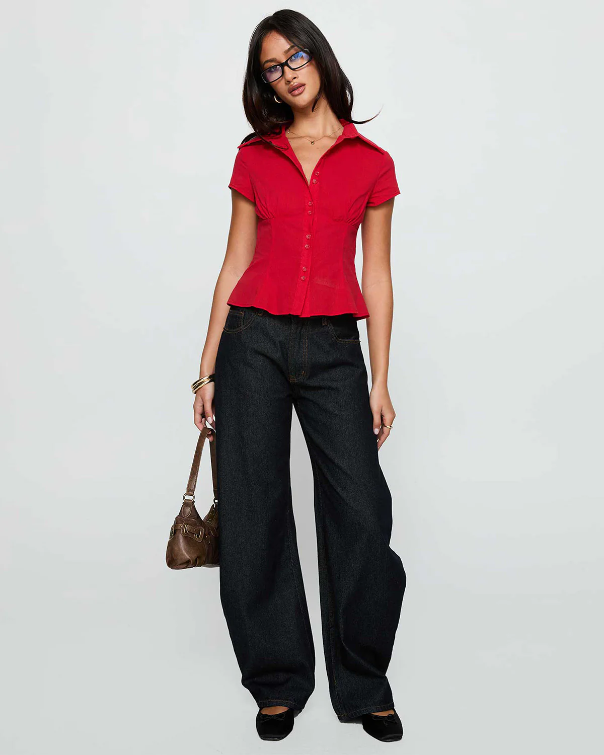 Red Waist Fitted Cotton Shirt - Image 5