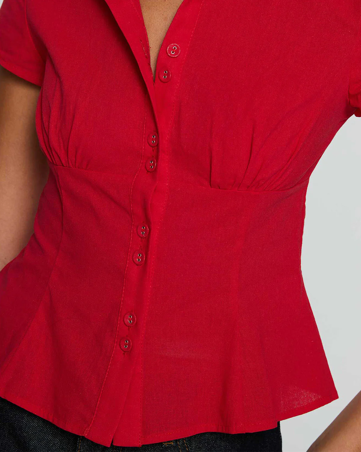 Red Waist Fitted Cotton Shirt - Image 6