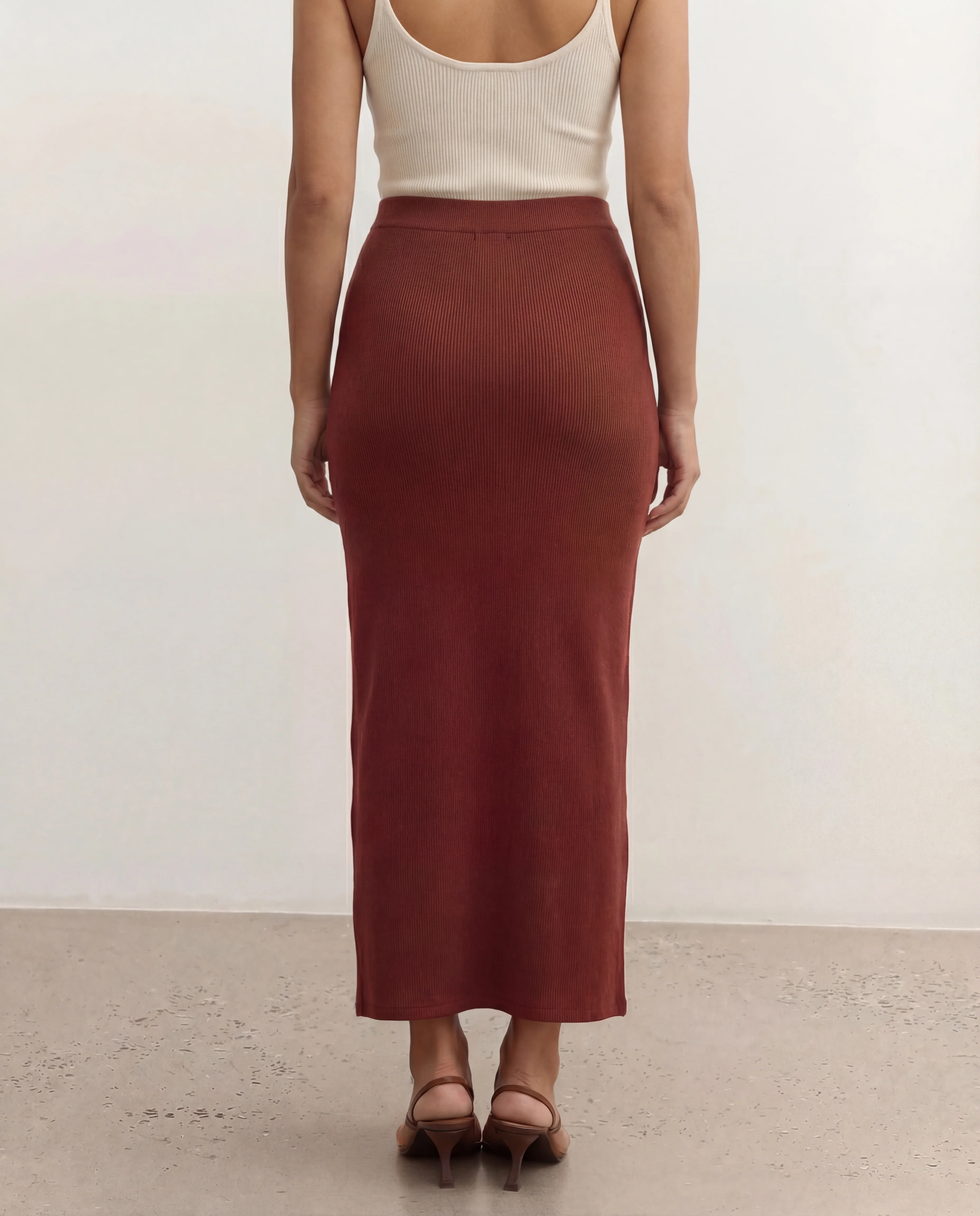 Ribbed Slit Ring Detail Slit Skirt - Image 3