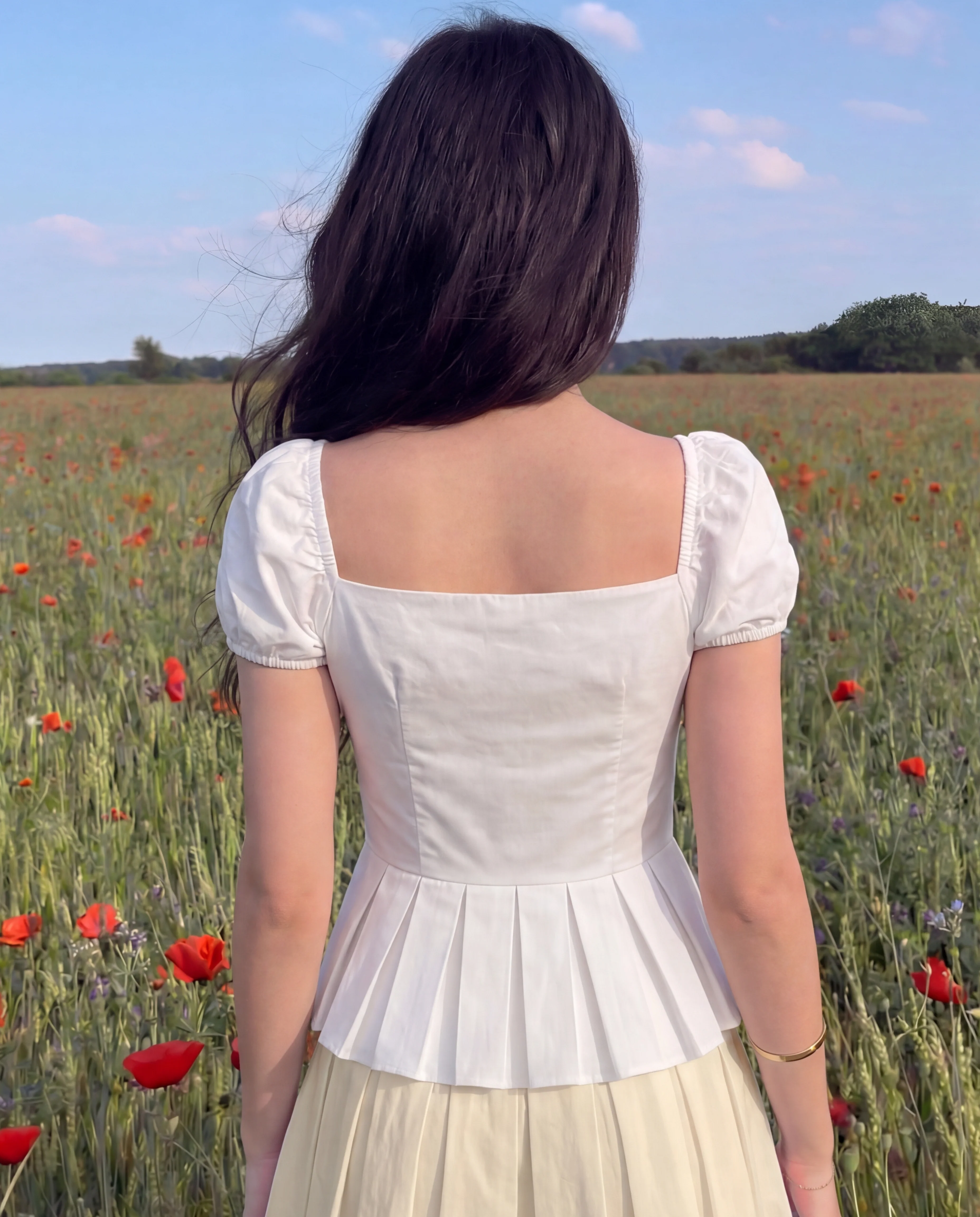 White Button Up Ruched Peplum Top - Image 4