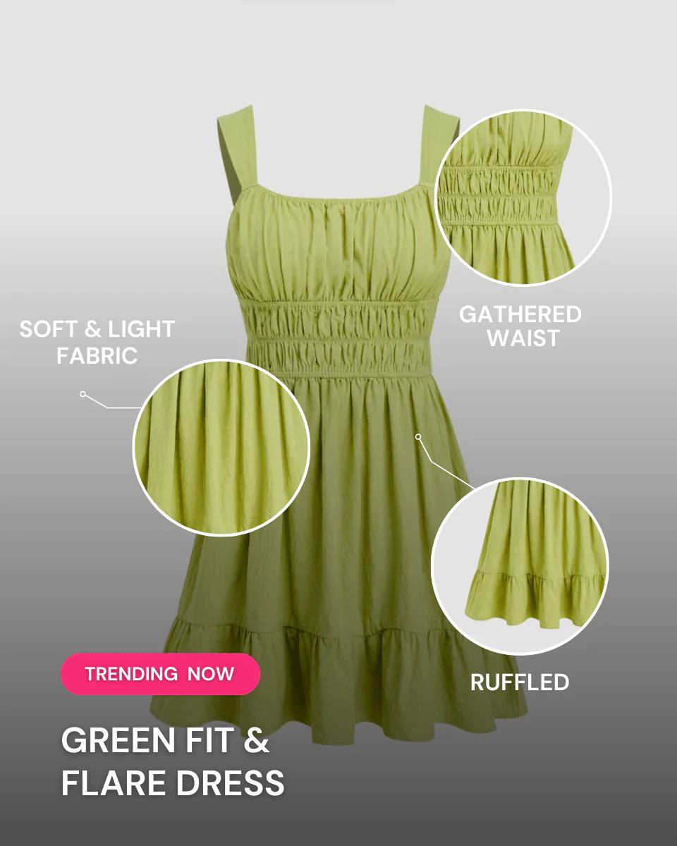 Green Ruched Fit & Flare Dress - Image 6