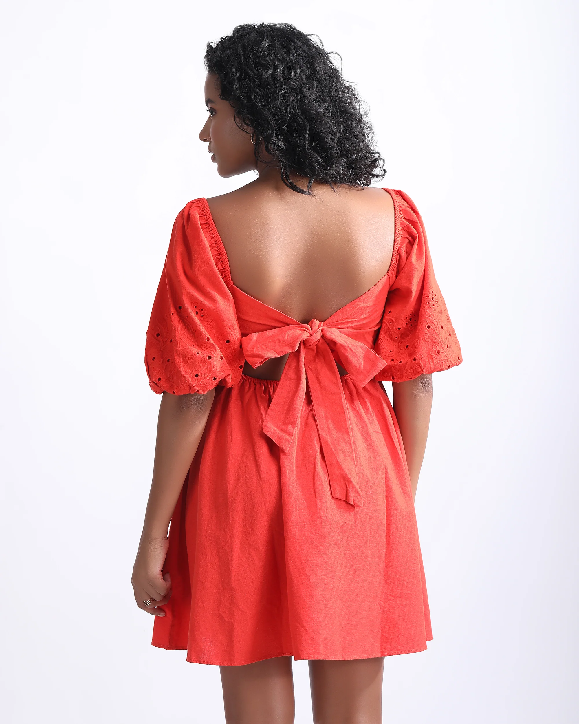 Schiffli Puff Sleeves Mini Dress - Image 3