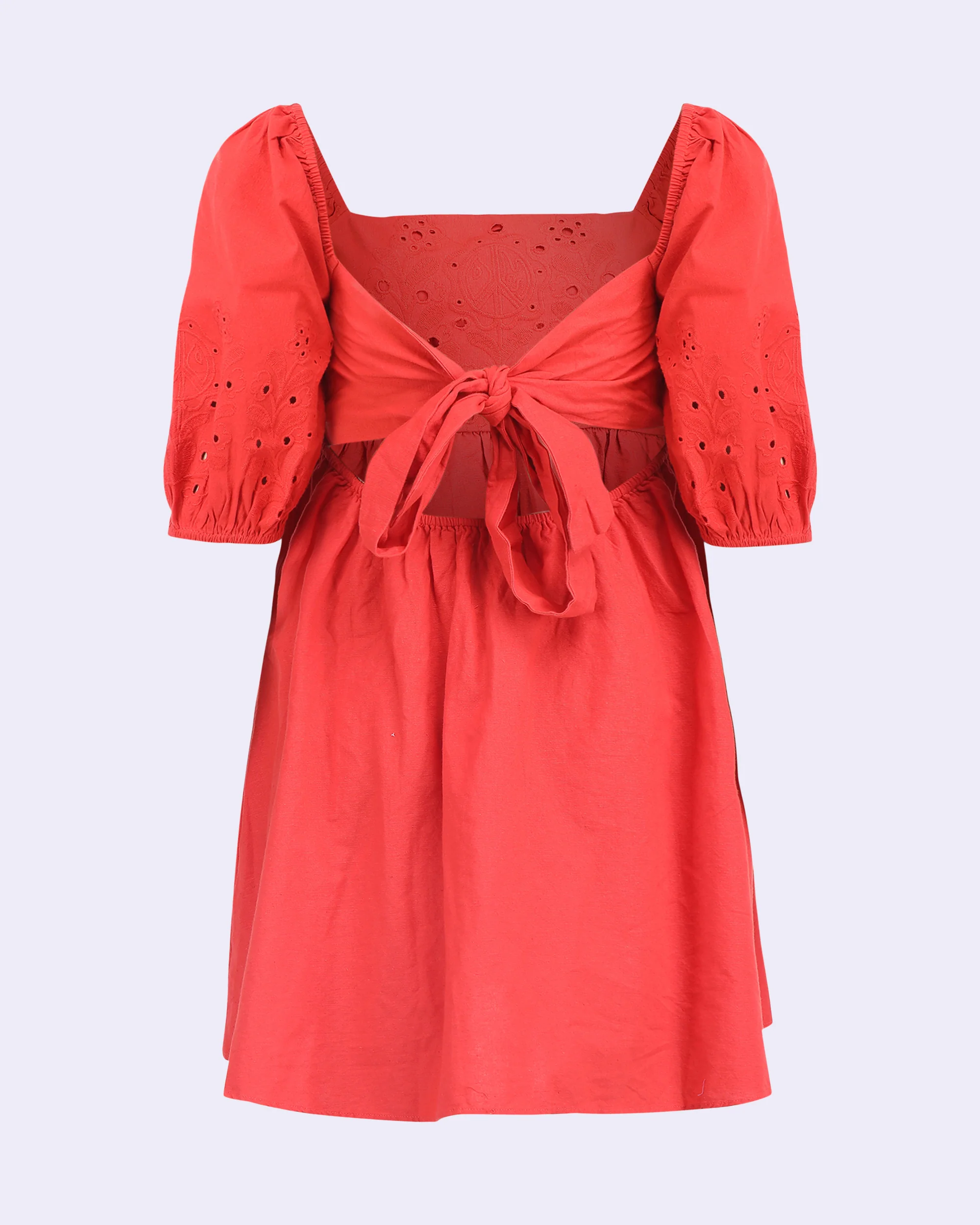Schiffli Puff Sleeves Mini Dress - Image 6