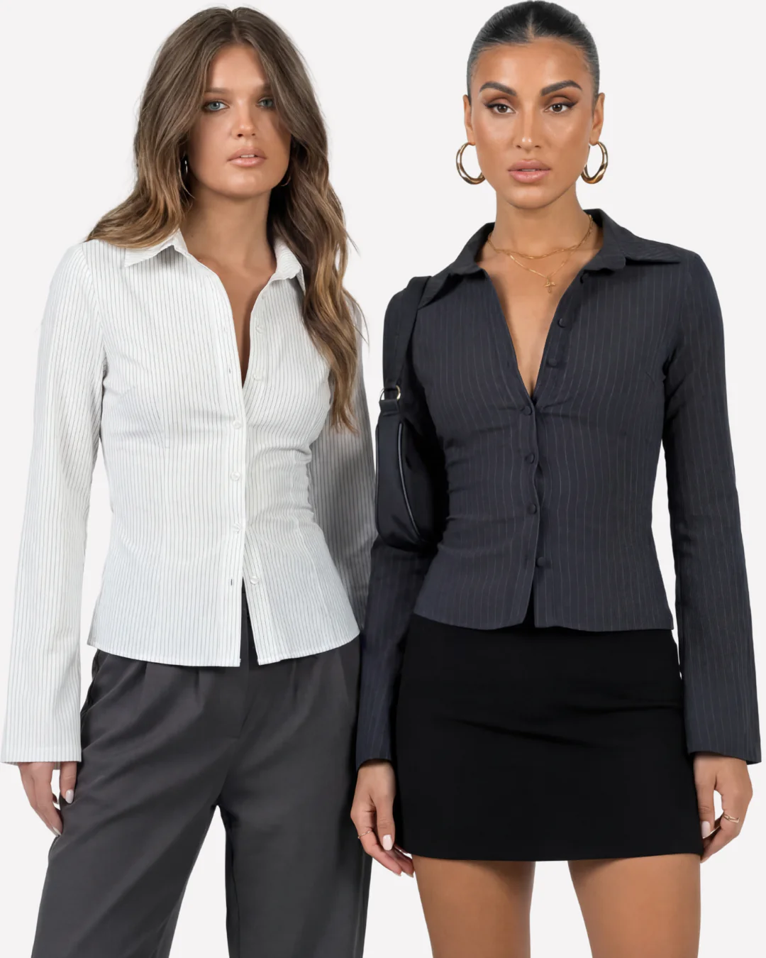 Set Of Two Pinstripes Flared Sleeves Shirt