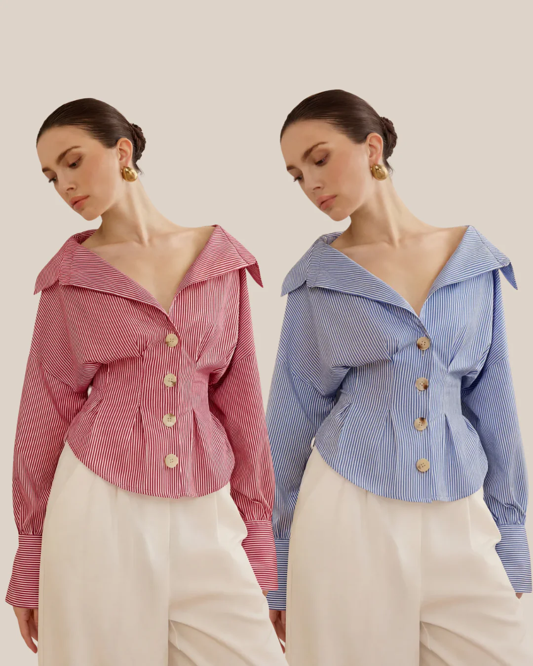 Set of Two Stripe Shirt With Cinched Waist