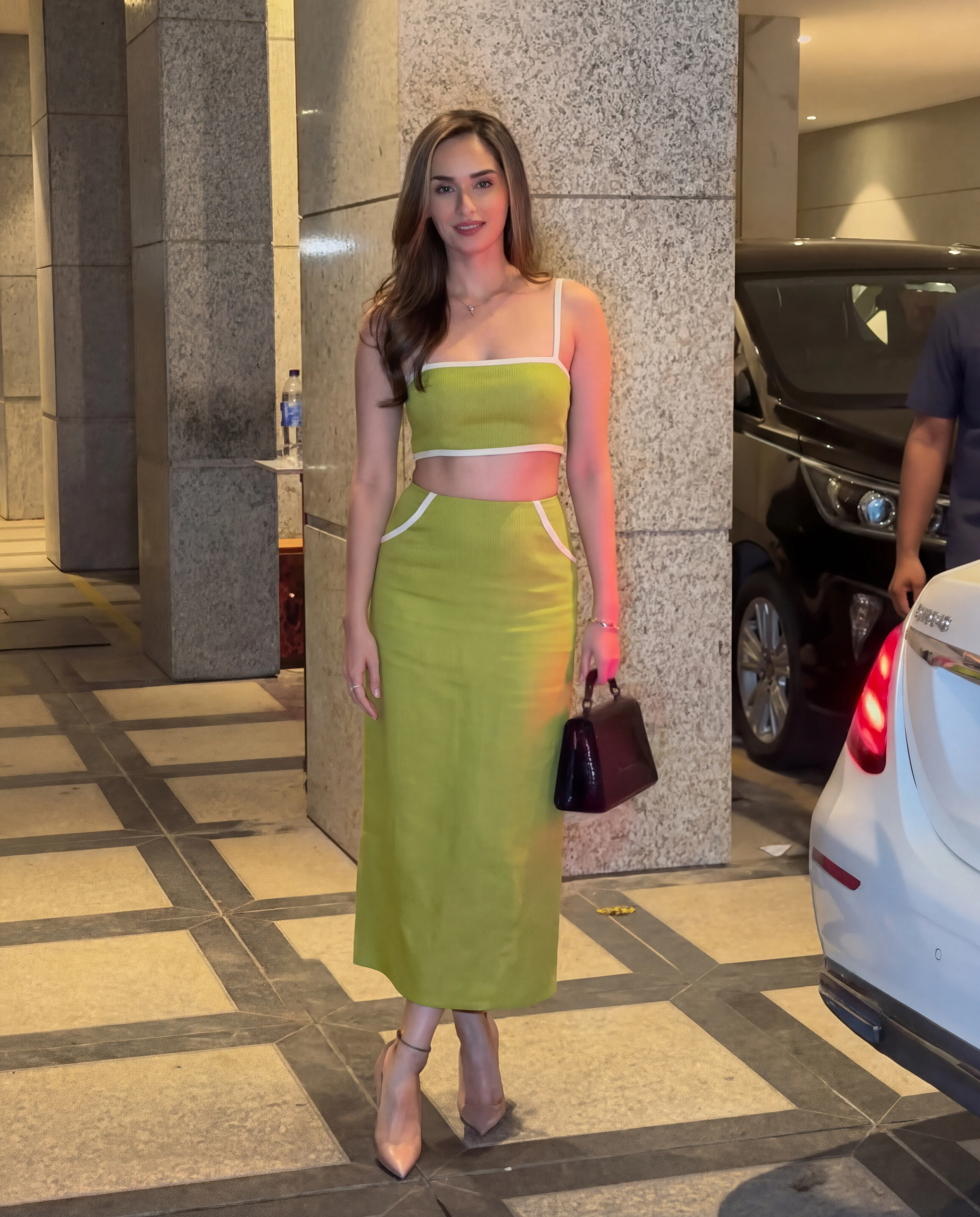 Sleek Green Cotton Top And Skirt Set - Image 5