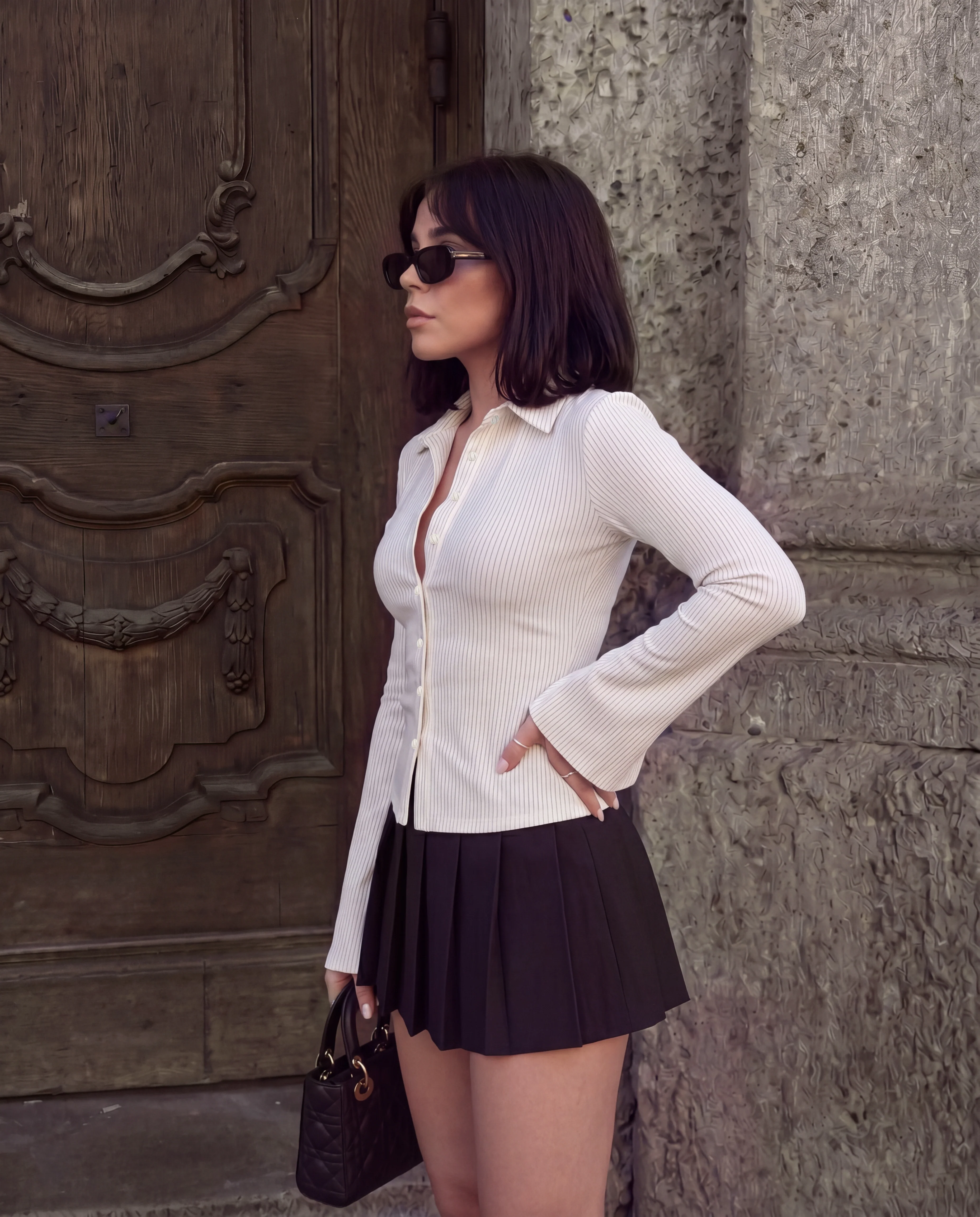 Flared Sleeve Fitted Shirt - White - Image 3