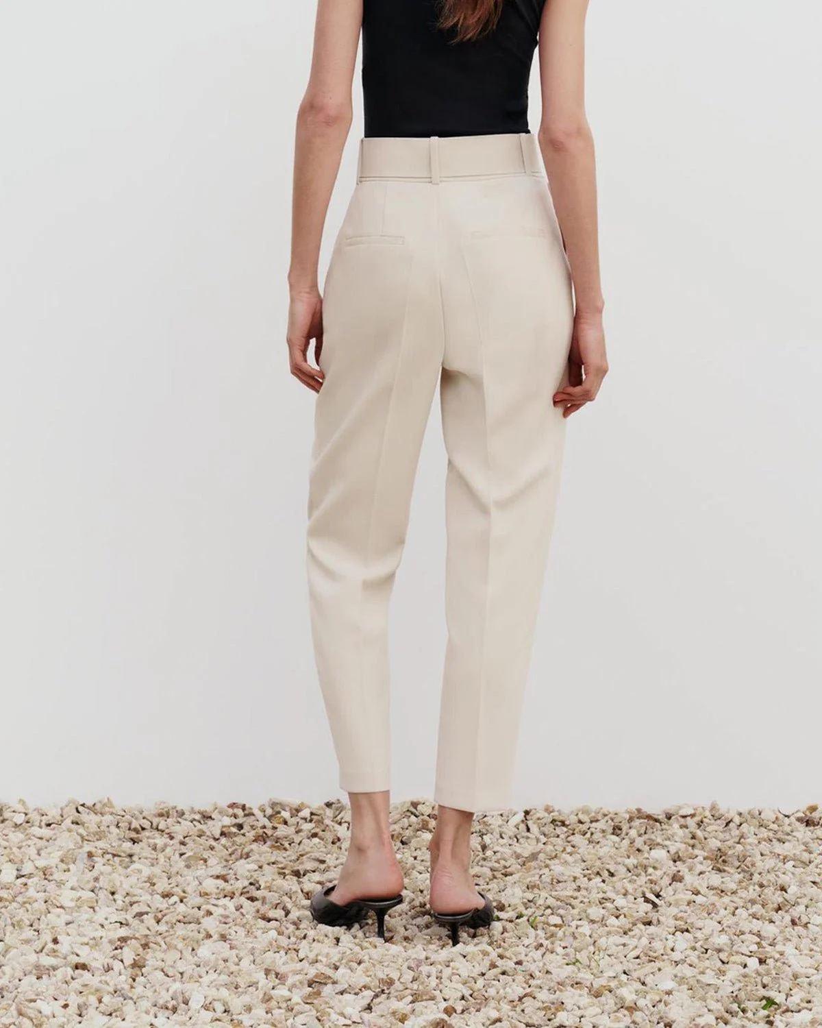 Tapered Stretch Pants With Belt Beige - Image 3