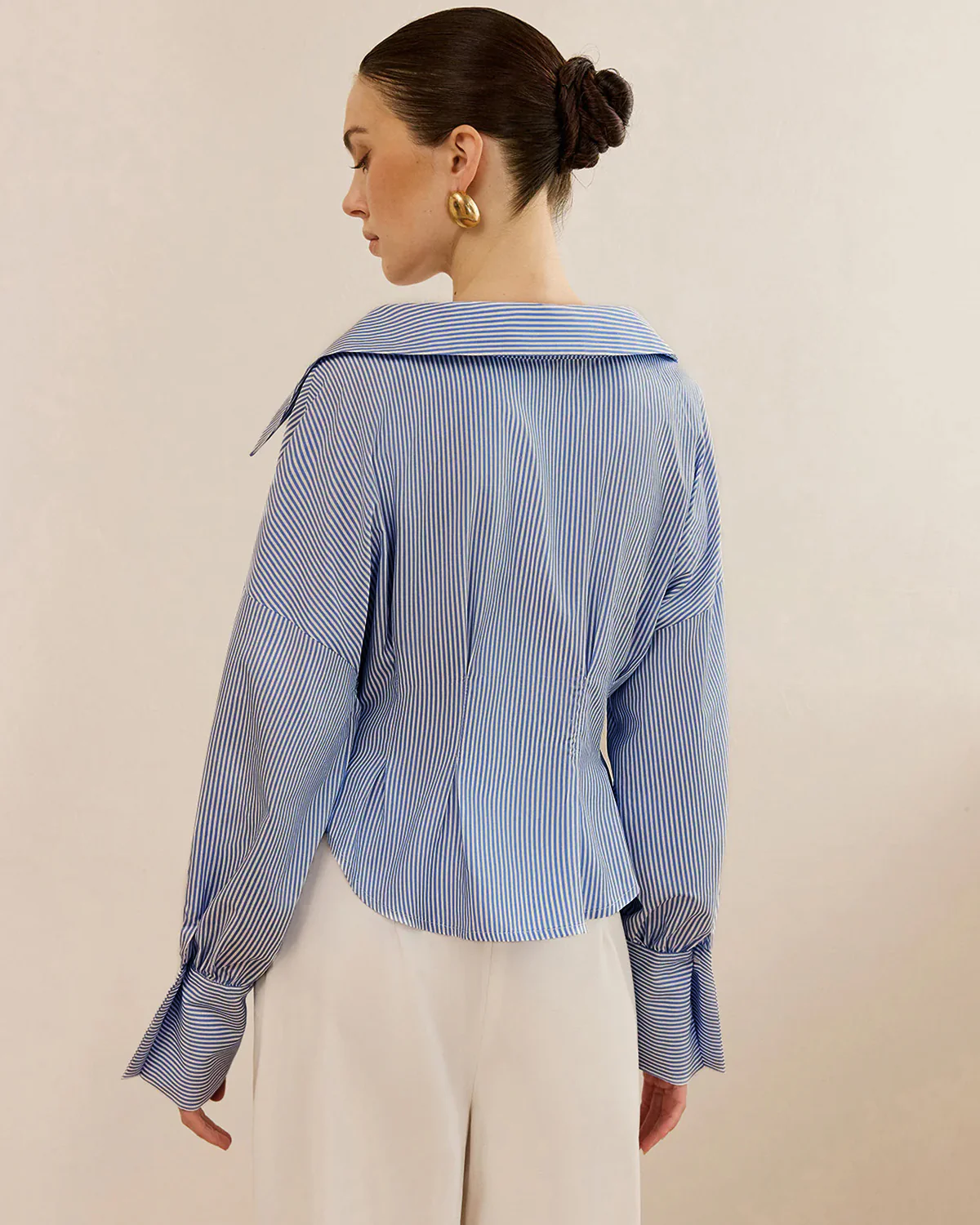 Blue Stripe Shirt With Cinched Waist - Image 5