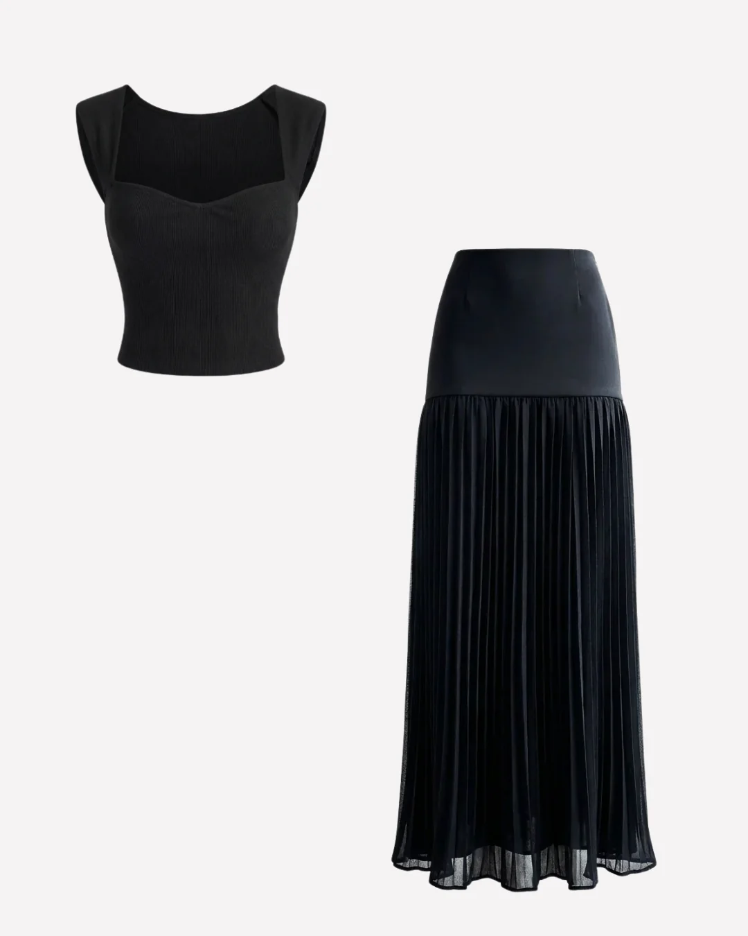 Sweet Heart Neckline Top and Black Fit & Flare Pleated Skirt - Image 2