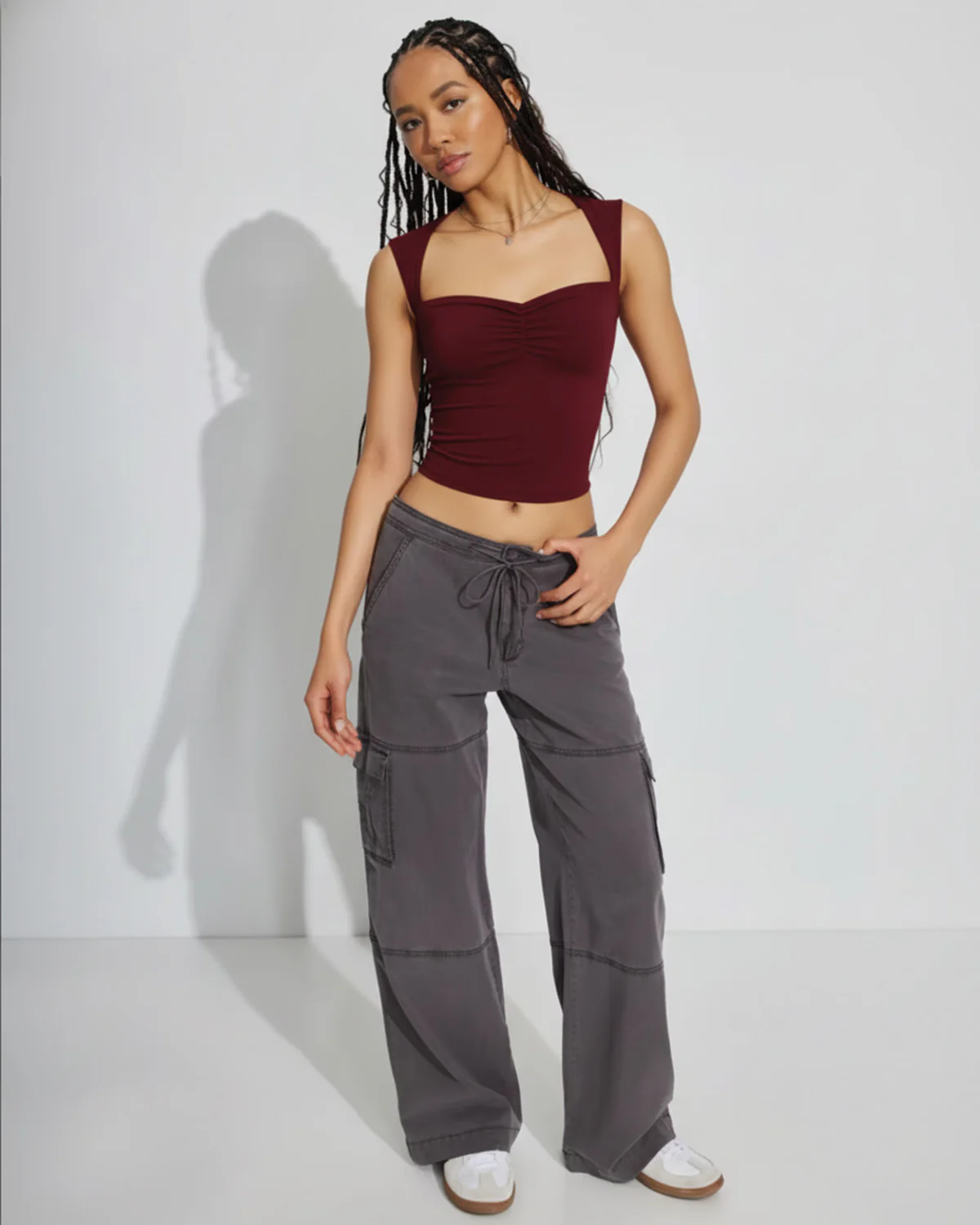 Burgundy Sweetheart Neck Ribbed Top - Image 3