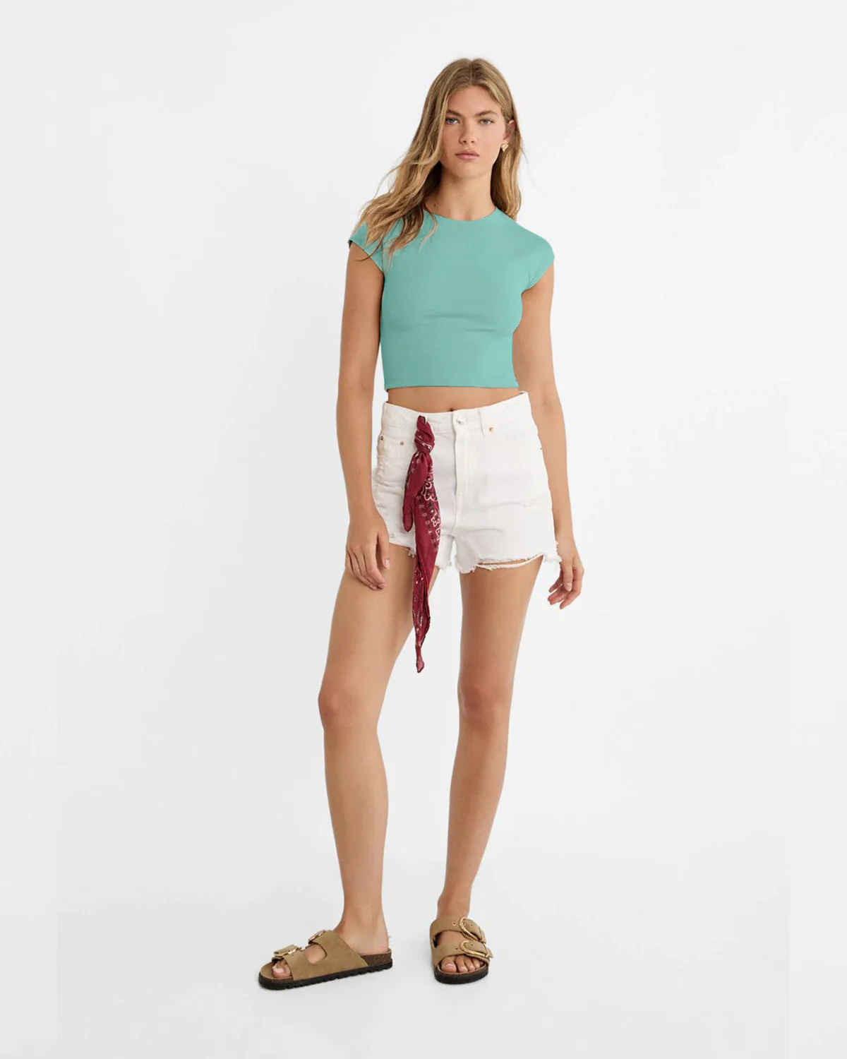 Turquoise Ribbed Fitted Top - Image 3