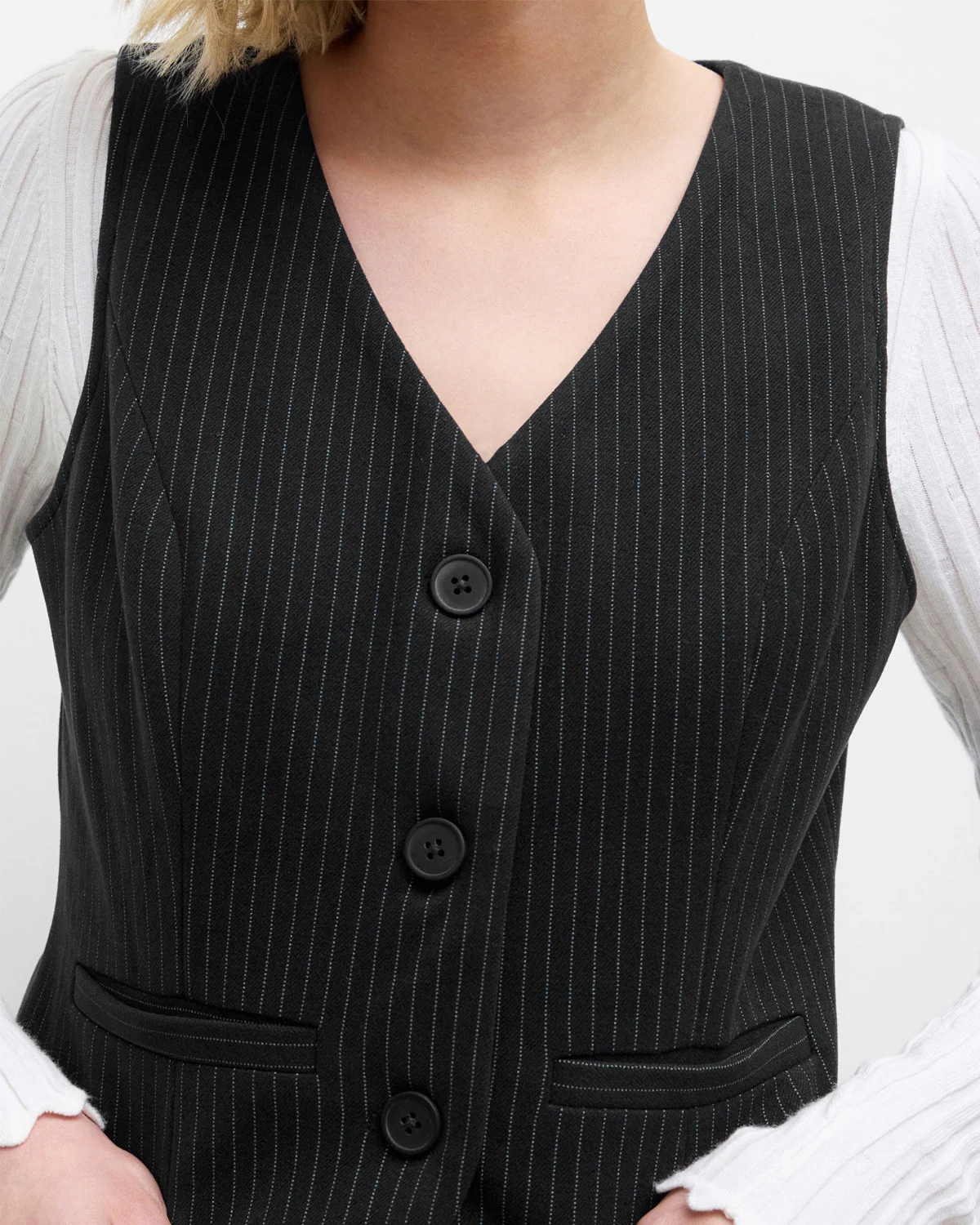 V Neck Pinstripes Waistcoat - Image 5