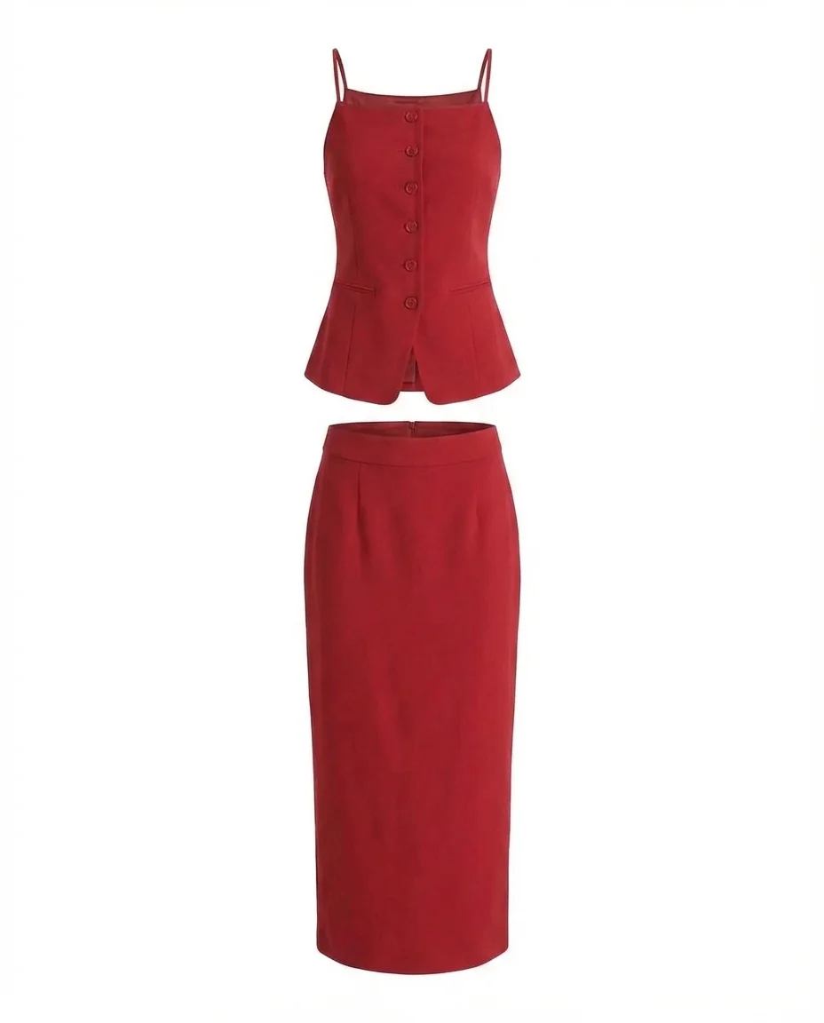 Vest and Skirt Co-Ord Set In Red - Image 4