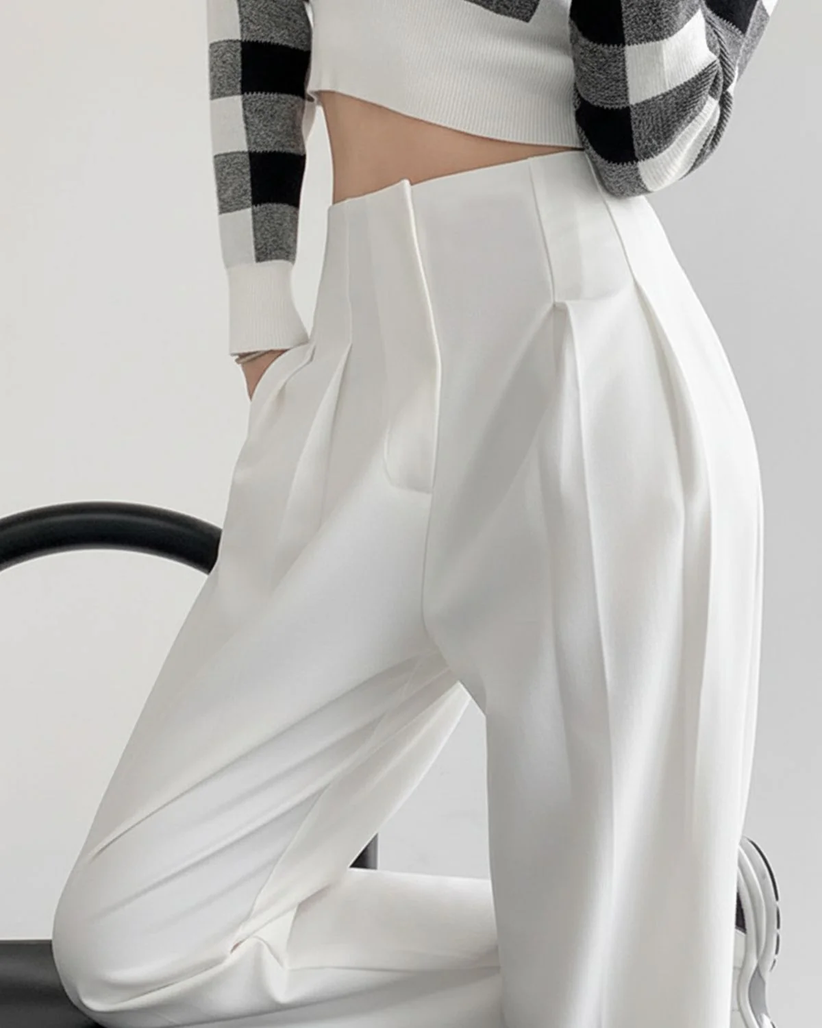 White Smocked Detail Korean Trousers