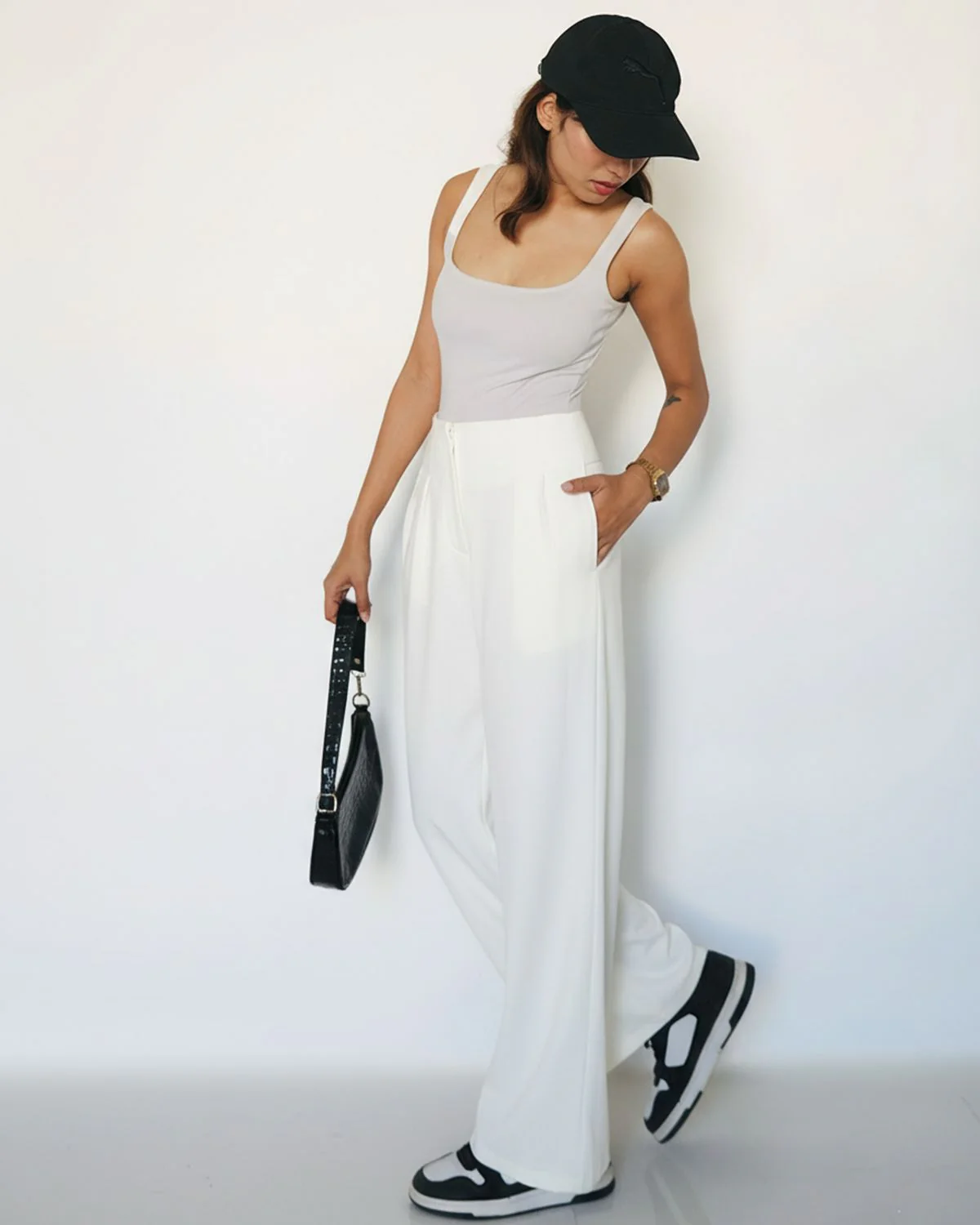 White Smocked Detail Korean Trousers - Image 4