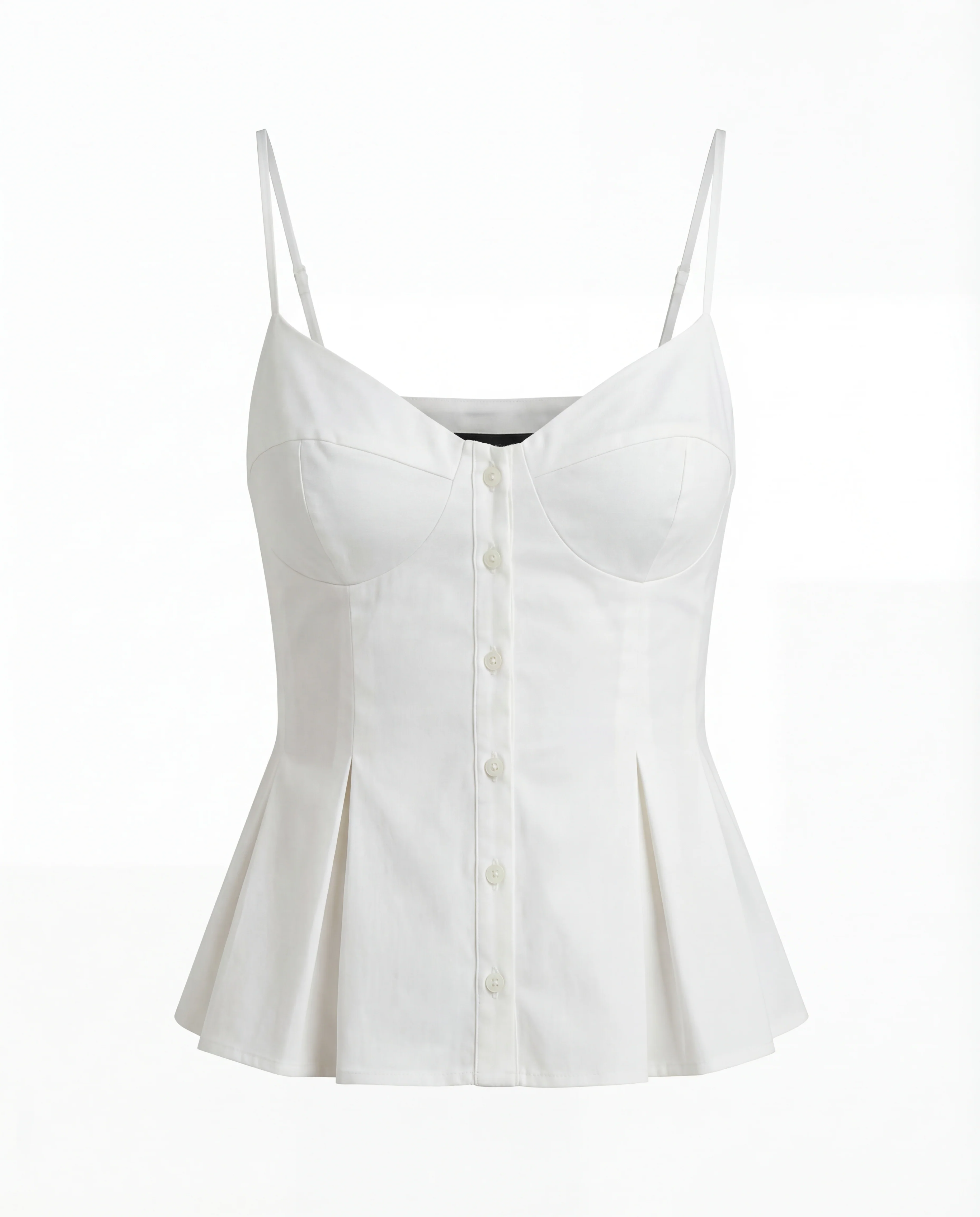 White Spaghetti Strap Bustier Pleated Top - Image 5