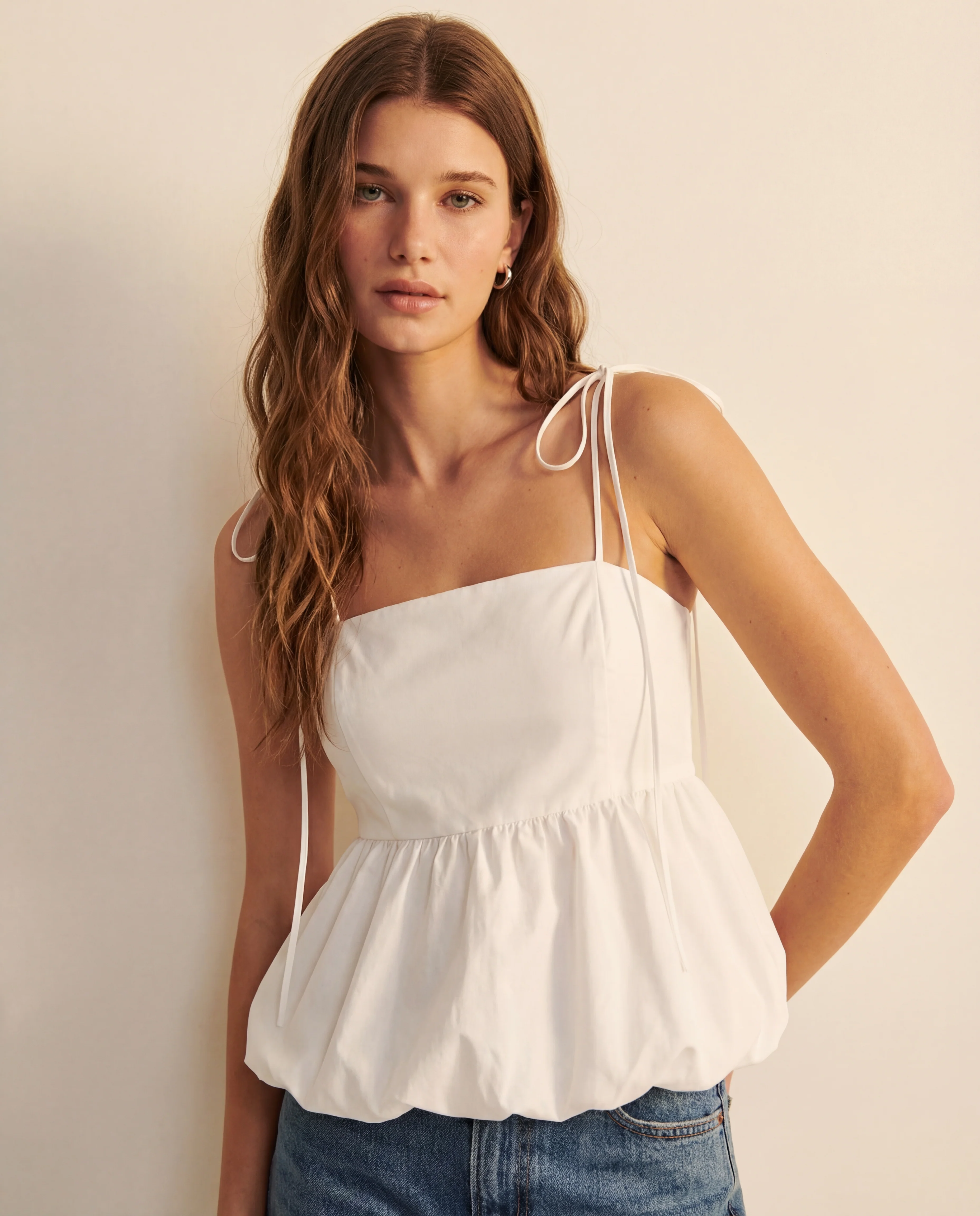 White Bubble Hem Camisole Top