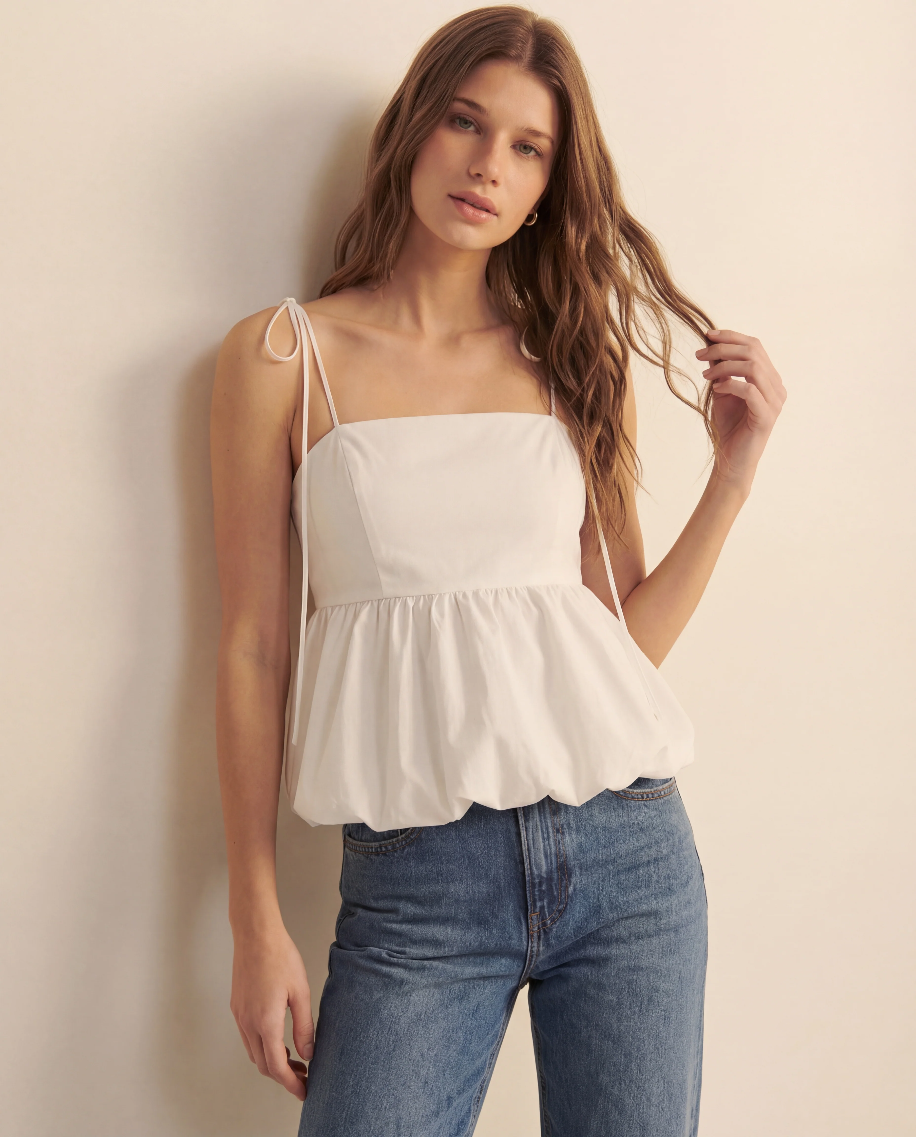 White Bubble Hem Camisole Top - Image 3