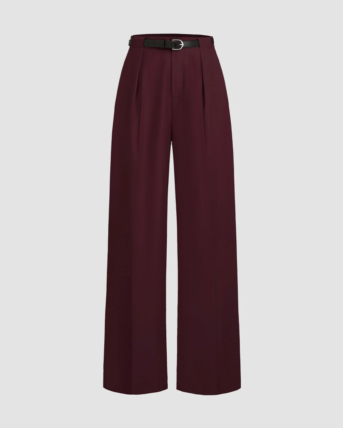 Maroon Pleated Pants With Belt