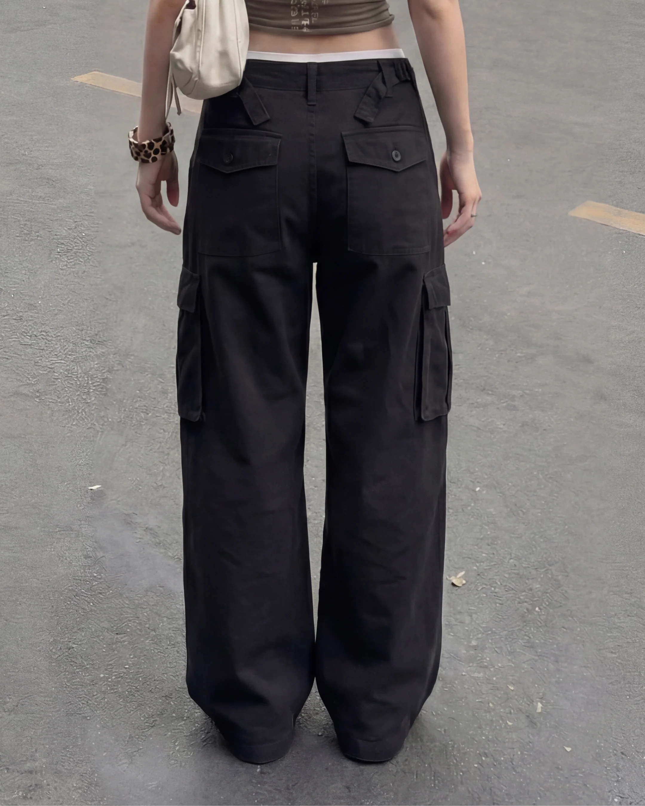 Black Wide Leg Adjustable Cargo - Image 3