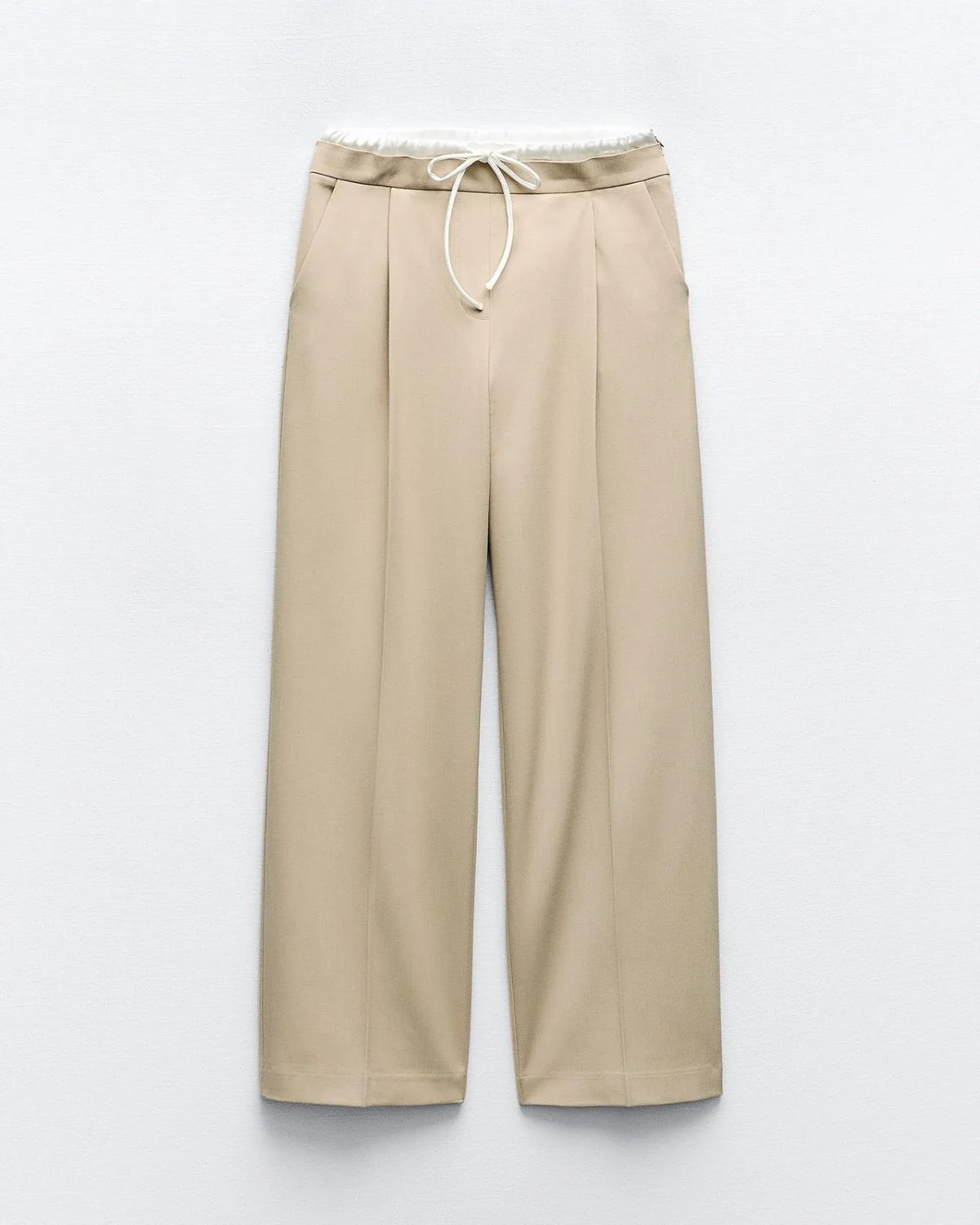 Beige Wide Leg Trousers - Image 3