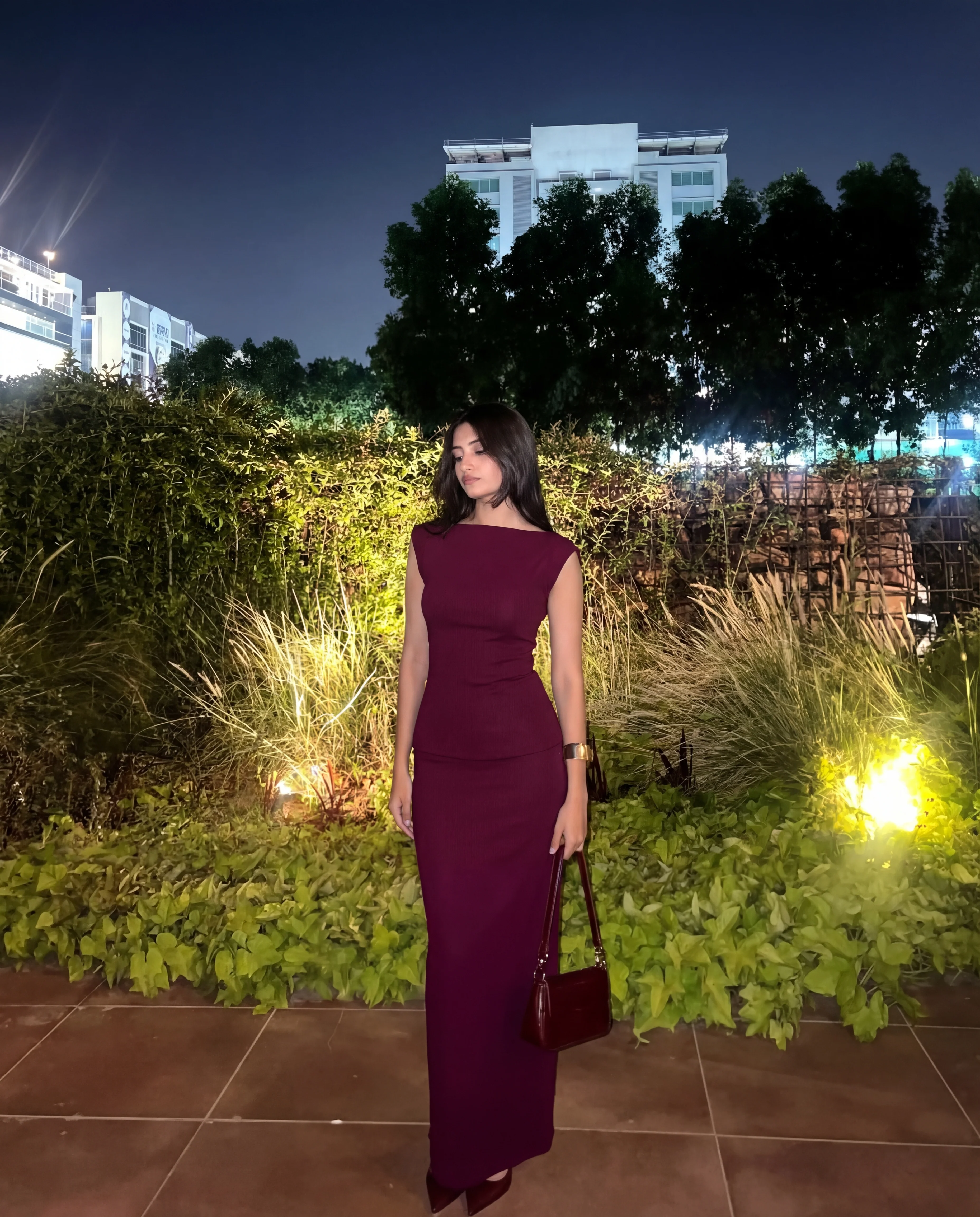 Wine Ribbed Top And Skirt Set - Image 6